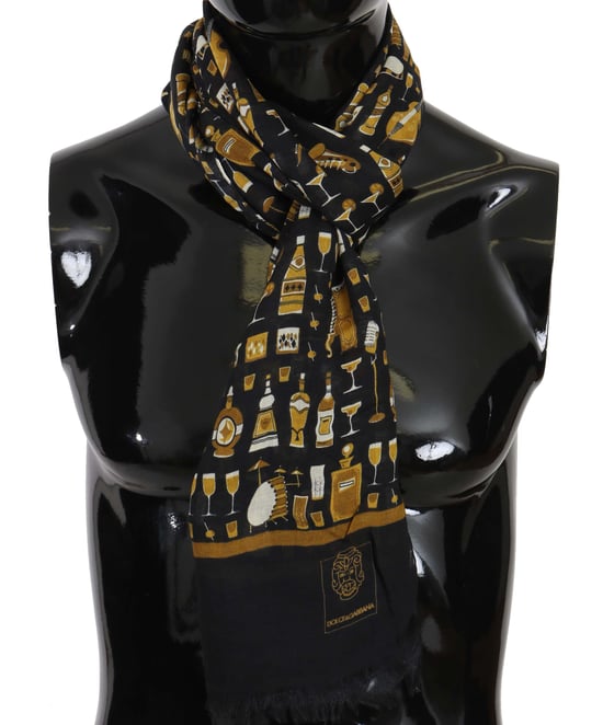 Dolce & Gabbana Blue Modal Cashmere Cocktail Print Mens Scarf - Image 1
