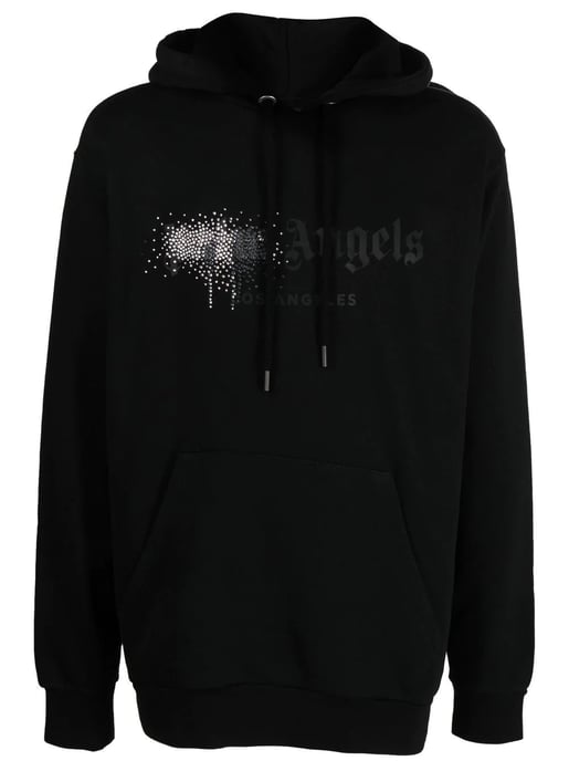 Palm Angel Rhinestone Logo Print Hoodie in Black