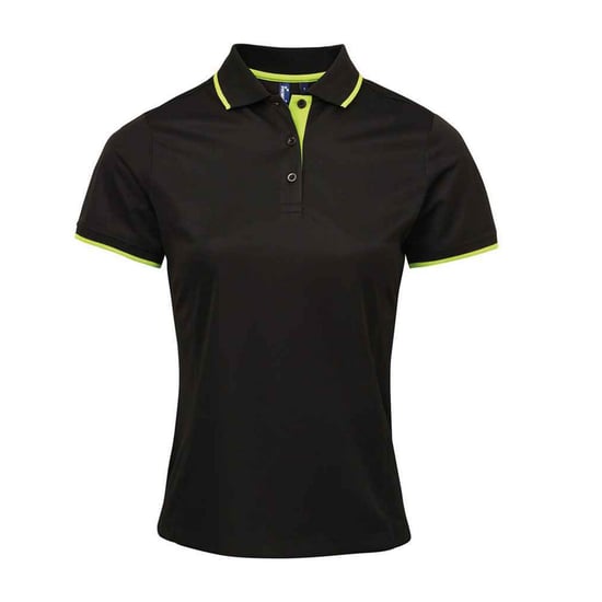Premier Dames/Dames Coolchecker Contrast Piqué Poloshirt (Zwart/Kalk) - Image 1
