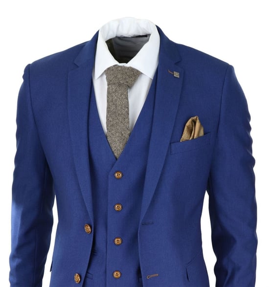 Mens 3 Piece Royal Blue Birdseye Classic Suit - Image 4