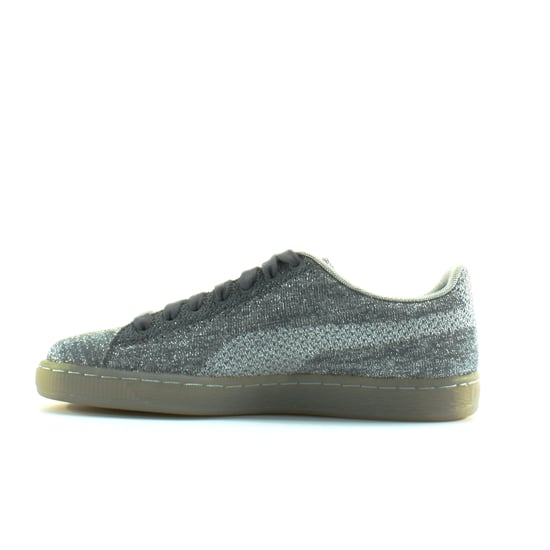 Puma Basket Knit Metallic Silver Textile Mens Lace Up Trainers 363087 01