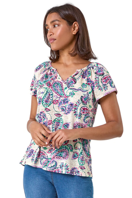Paisley Print Burnout V-Neck Top