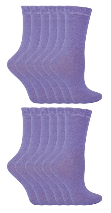 12 Pair Multipack Kids Cotton Colourful Casual Socks | Sock Snob | Plain Dress Socks for Boys & Girls - Lilac - Image 1