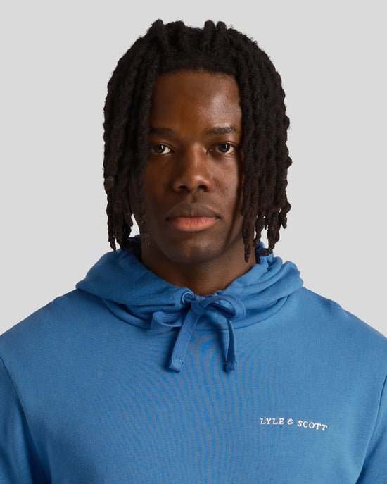 Loopback Broderad Hoodie för herrar i Blå - Image 4