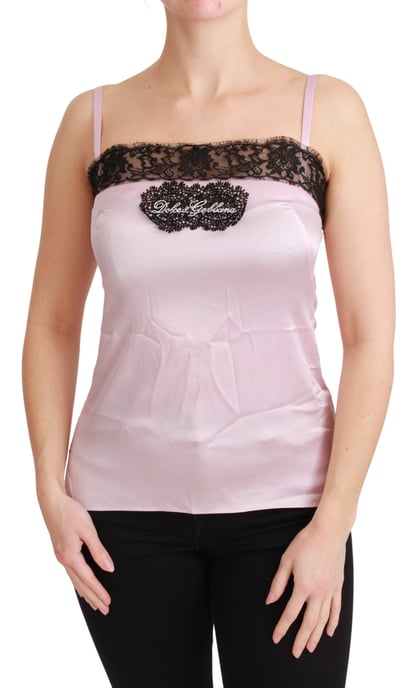 Dolce & Gabbana Women's Silk Black Lace Top Pink Tank Blouse - Image 1