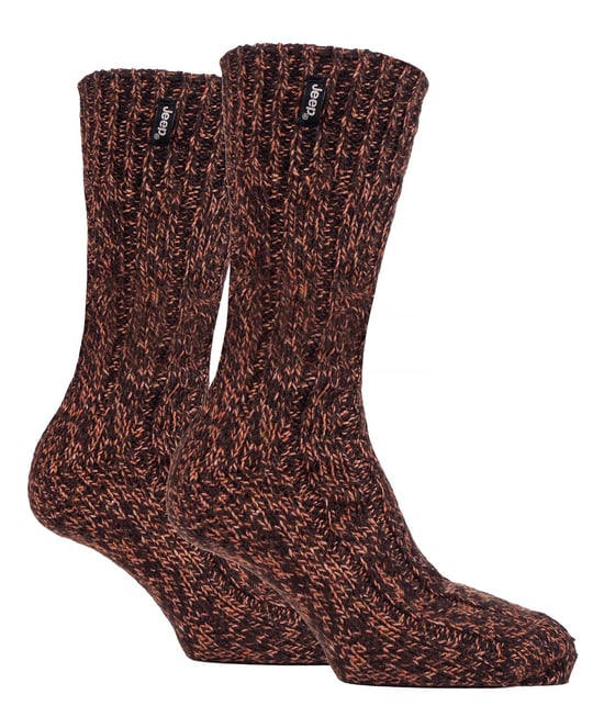 Mens Wool Hiking Socks | Jeep | Knit Ribbed Design Padded Boot Socks for Trekking, Running, Walking - Amber / Brown - Image 1