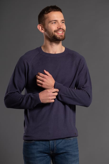 Blue Crew Neck Textured Jumper