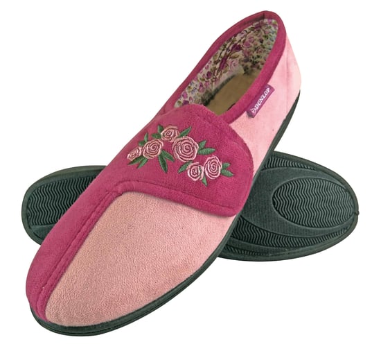 Dunlop - Ladies Adjustable Wide Fit Memory Foam Floral Velcro Slippers for Elderly Women - Image 1