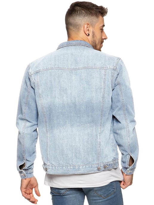 Enzo Men's Enzo Denim Designer Jacket - Light Blue - Image 3