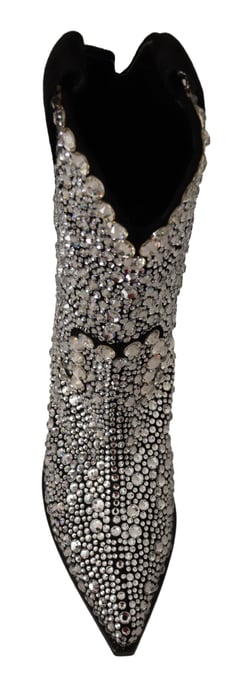 Dolce & Gabbana Dames Zwarte Suède Strass Kristallen Cowboylaarzen - Image 5