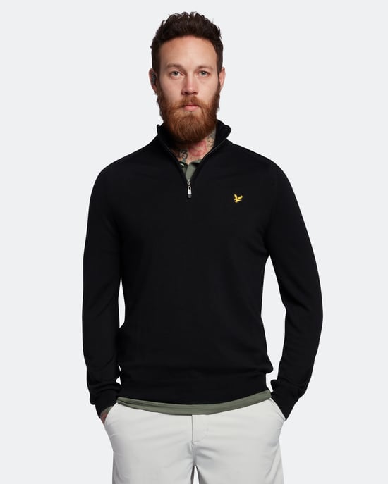 Lyle & Scott Golf Merino 1/4 Zip Jumper in Black - Image 1