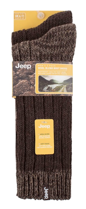 Mens Wool Hiking Socks | Jeep | Heavyweight Ribbed Cable Knit Wool Blend Boot Socks | Breathable Outdoor Socks - Brown / Earth - Image 2