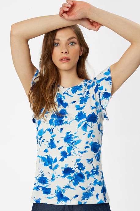 Floral Print Frill Sleeve T-shirt