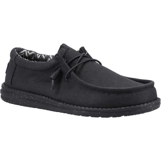 HEYDUDE Wally Canvas 100% Cotton Men's Black Boat Shoes - Image 1
