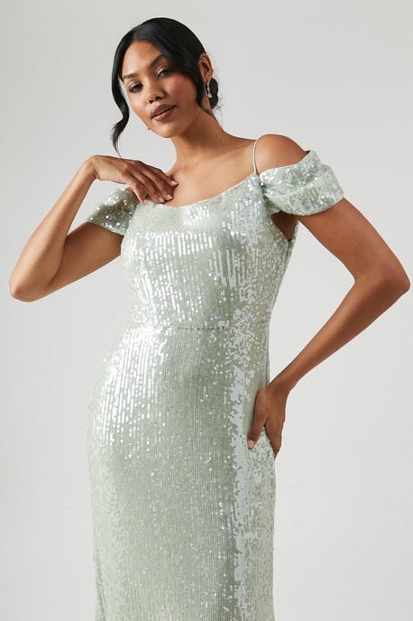 Cold Shoulder Sequin Bridesmaids Dress - Image 4