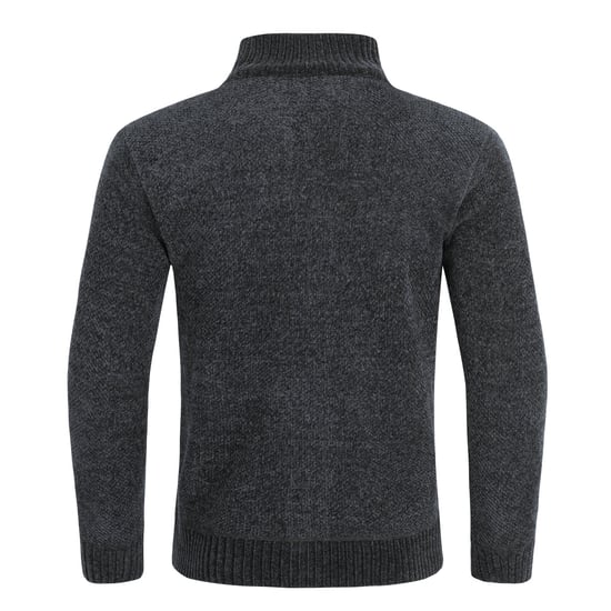 Herrkofta med dragkedja och uppstående krage, fodrad tjock stickad pullover Mörkgrå - Image 3