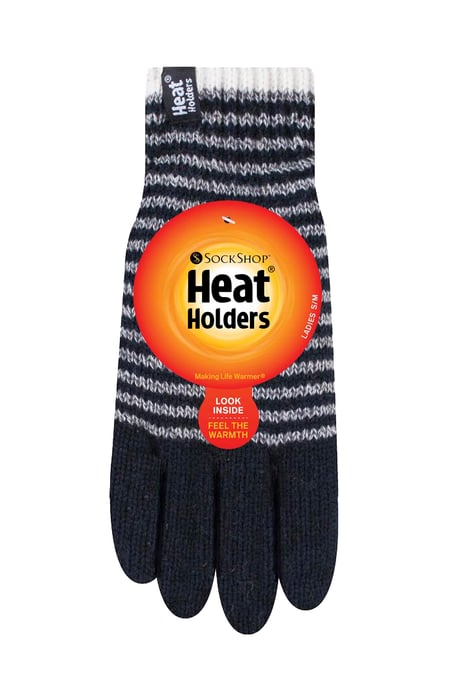 Heat Holders - Womens Striped Fleece Lined Thermal Gloves - Image 2