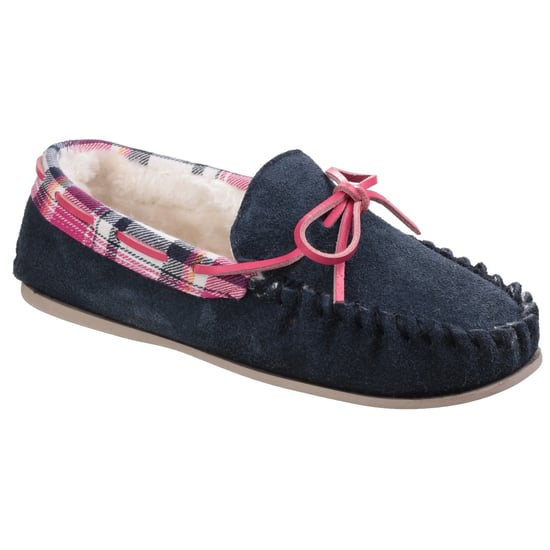 Cotswold Womens/Ladies Kilkenny Classic Fur Lined Moccasin Slippers (Navy)