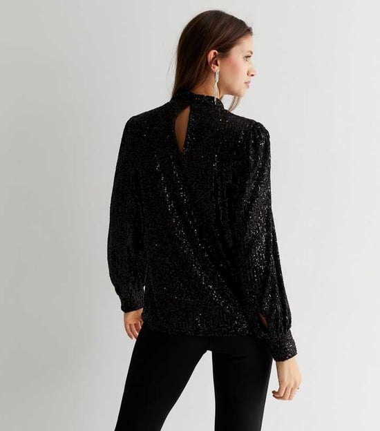 Sequin High Neck Loosefit Blouse