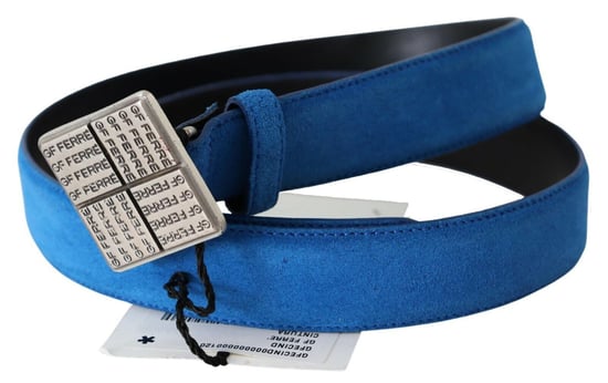 GF Ferre Women's Blue Leather Silver Square Logo Buckle Waist Belt - Image 2