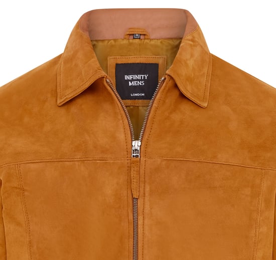 Mens Tan Retro Classic Suede Leather Harrington Biker Jacket - Bryne