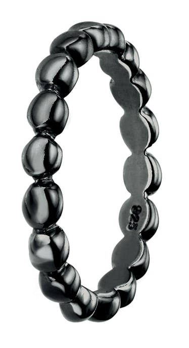 Elements Silver Womens 925 Sterling Silver Ball Band Polished Oxidised Plating Ring