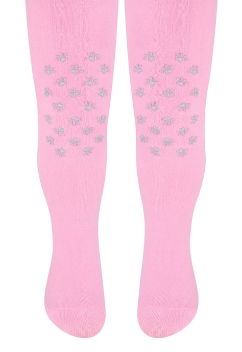 Steven - Baby Cotton Tights with Anti-Slip Grips - Paws (Pink) - Image 1