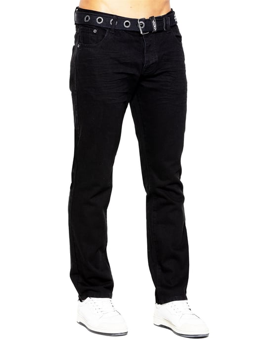 Enzo Mens Denim Straight Fit Jeans - Black