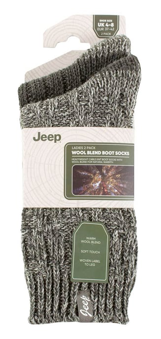 Dames Wollen Boot Sokken | Jeep | Dikke Buitensokkenset met Ribbels voor Vrouwen - Anti-Blaren - Slate / Wit - Image 2