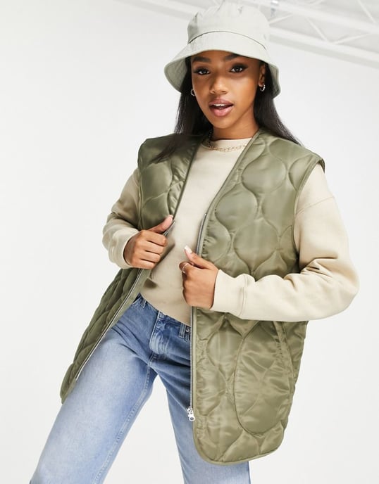 ASOS DESIGN nylon onion quilted gilet in light khaki-Brown