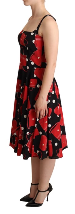 Dolce & Gabbana Kvinnors Svart Röd Väska Tryck A-linjeformad Midiklänning - Image 2