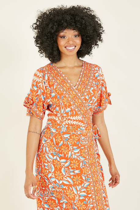 Yumi Orange Floral Printed Dress - Image 2