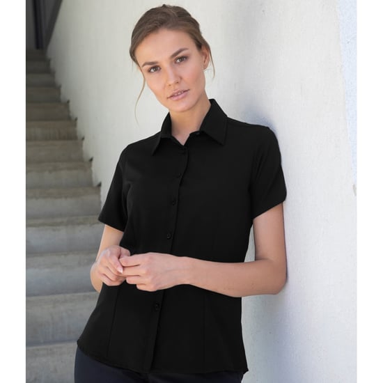 Russell Collectie Dames/Dames Korte Mouw Easy Care Oxford Shirt (Zwart) - Image 4