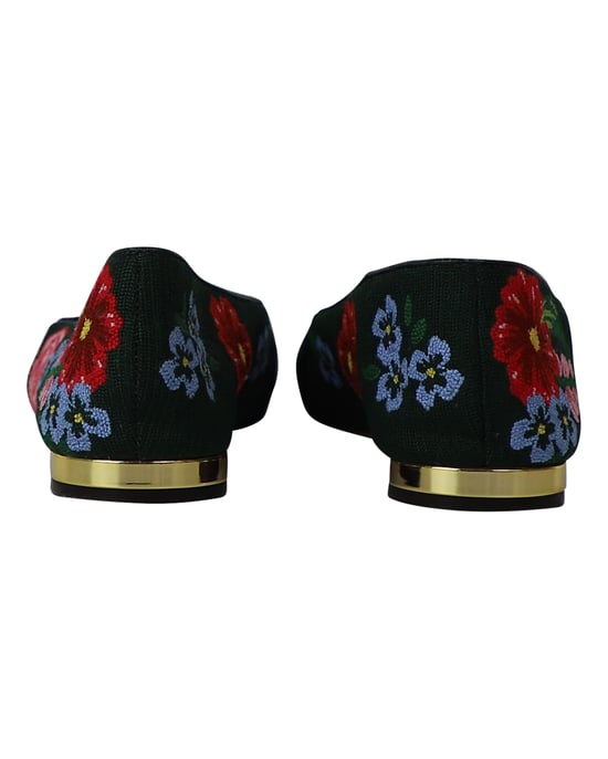 Charlotte Olympia Rose Garden Floral Embroidered Flats in Green Fabric - Image 4