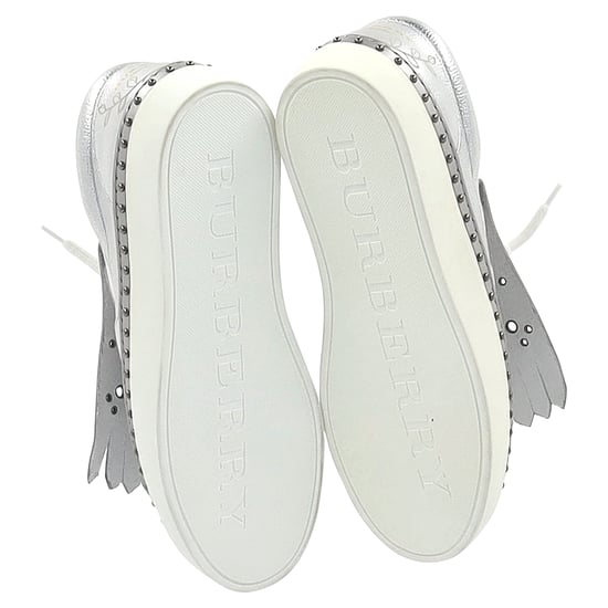 Burberry Kiltie Fringe Detail Slip On Sneakers Metallic Silver Leather - Image 6