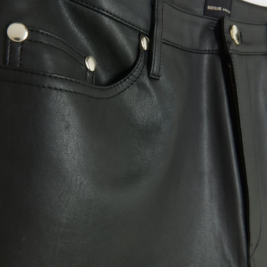 River Island Womens Straight Trousers Petite Black Faux Leather
