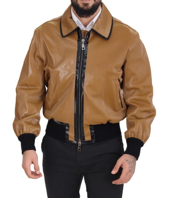 Dolce & Gabbana Mörk Kamel Bomull Full Zip Blouson Herrjacka - Image 1