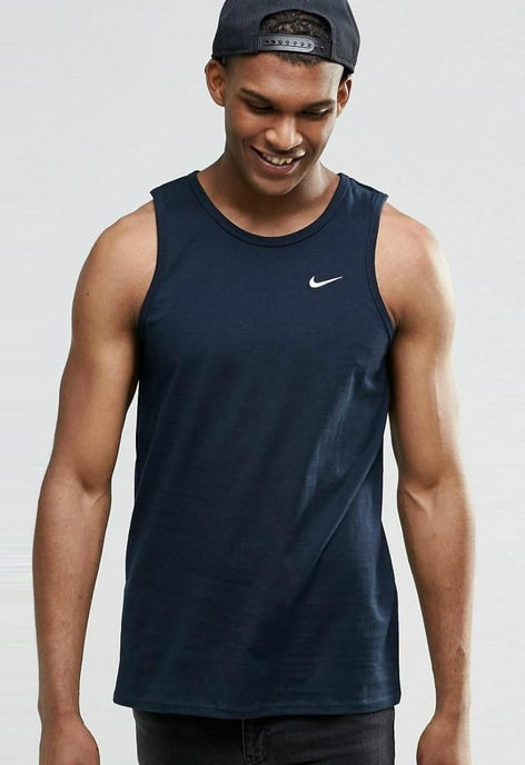 Nike Embroidered Swoosh Mens Athletic Gym Vest Tank Top in Navy - Image 1