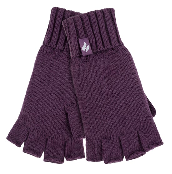 Ladies Solid Knitted Fingerless Gloves | HEAT HOLDERS | Purple Solid - Image 1