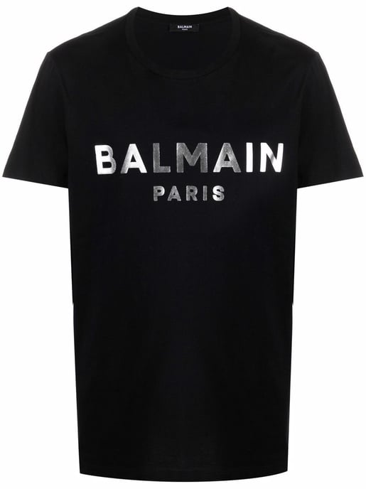Balmain Silver logo print T-Shirt in Black - Image 1