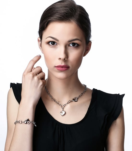 Orphelia Women's 925 Sterling Silver Set: Chain + Bracelet - Silver/Rose SET-049 - Image 5