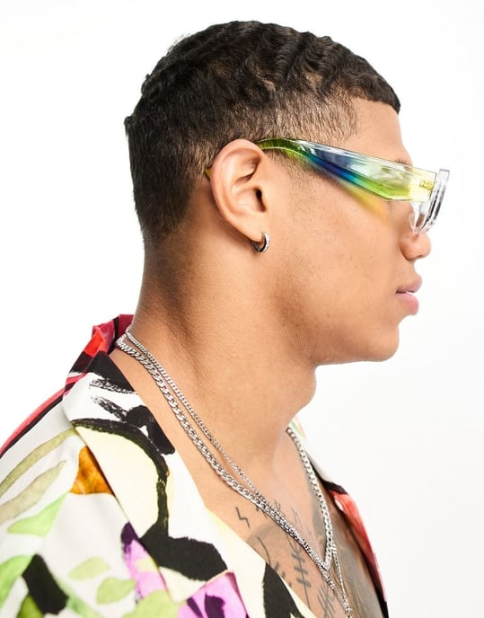 ASOS DESIGN oversized rectangle sunglasses with bevelled frame and smoke lens in crystal with lime spray-Clear