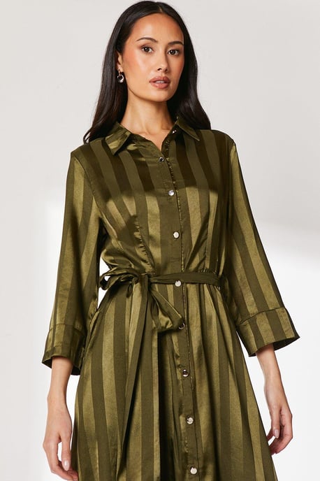 Satin Stripe Shirt Dress
