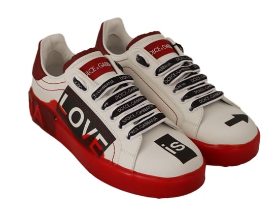 Dolce & Gabbana Women's White Red Portofino Love Print Leather Sneakers Shoes