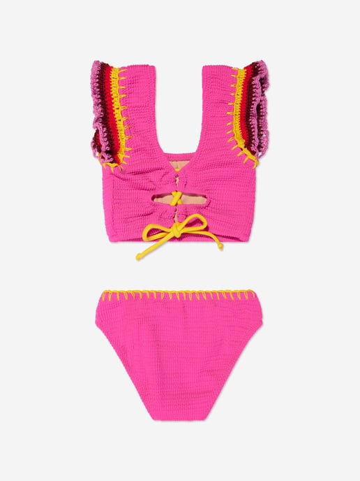 Nessi Byrd Girls Suma Frill Sleeve Bikini in Pink