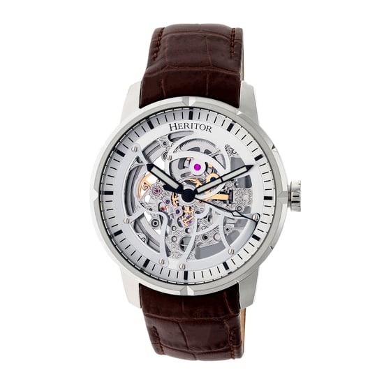 Heritor Automatic Ryder Skeleton Leather-Band Watch