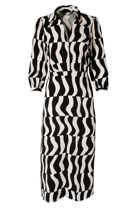 Monochrome Long Sleeve Midi Dress