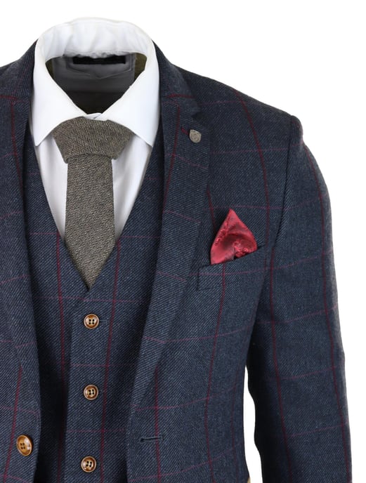 Mens Herringbone Tweed Suit 3 Piece Navy Blue Peaky Blinders 1920s Tailored Fit - Image 5