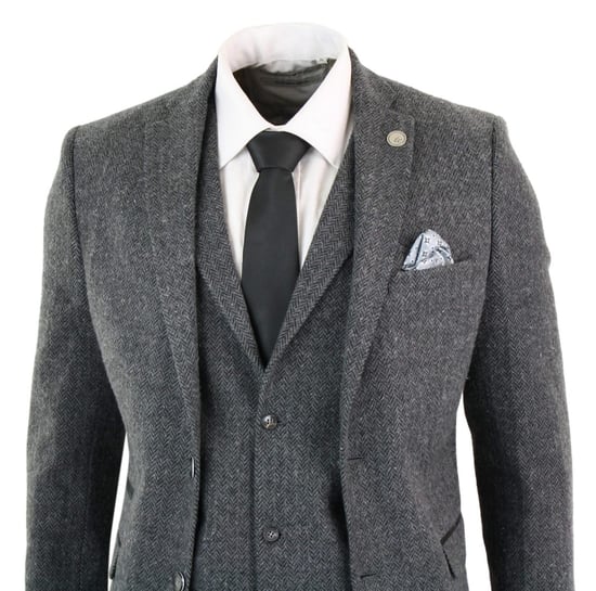 Heren 3-delige Antracietgrijze Haringbone-Tweed Streeppak - Image 3
