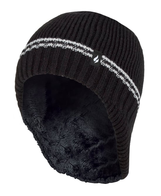 Heat Holders - Boys Patrol Ribbed Bobble Pom Pom Hat for Winter - Black - Image 1